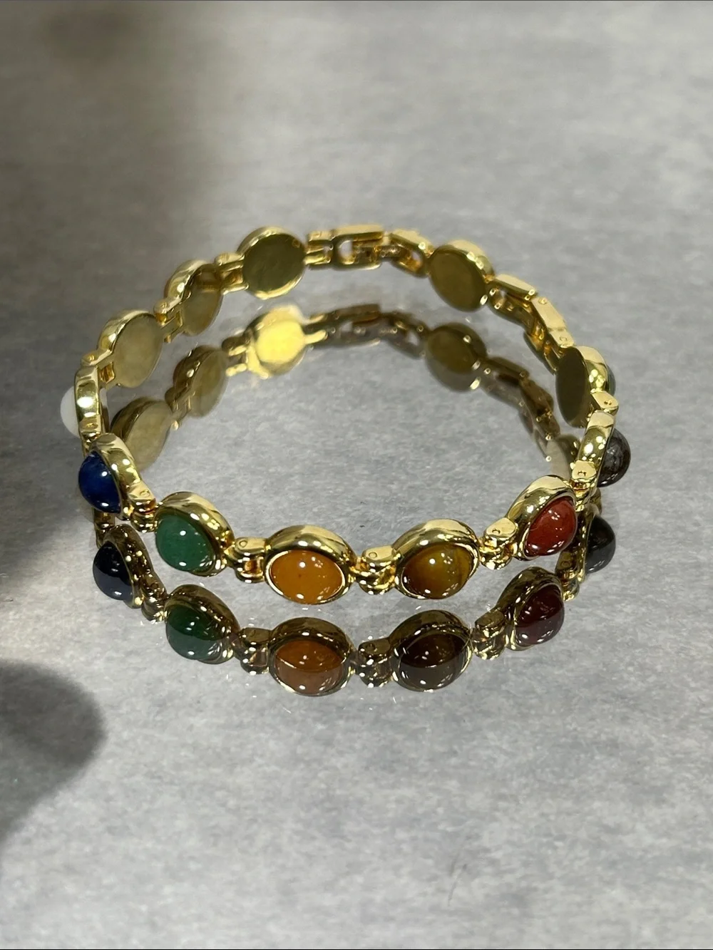 Gold-Tone Multi-Colored Stone Bracelet - Unbranded
